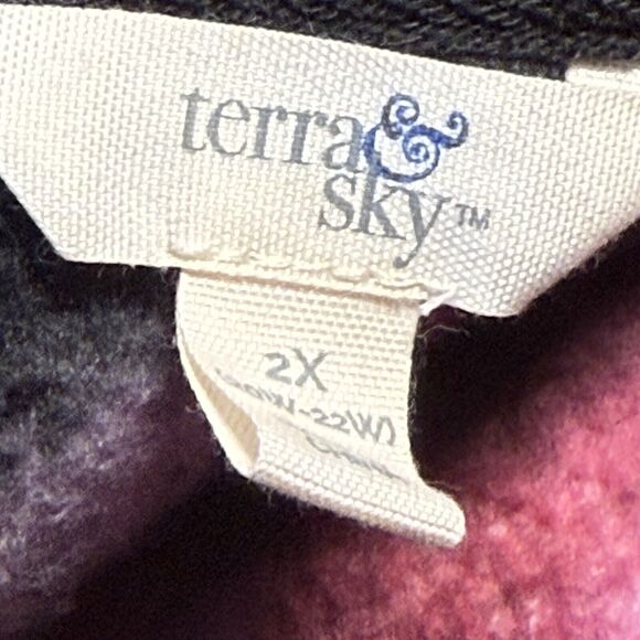 Terra & Sky Pullover Sherpa Jacket 2X Womens Black Print Pullover Snap 1/4 Neck - Picture 6 of 7